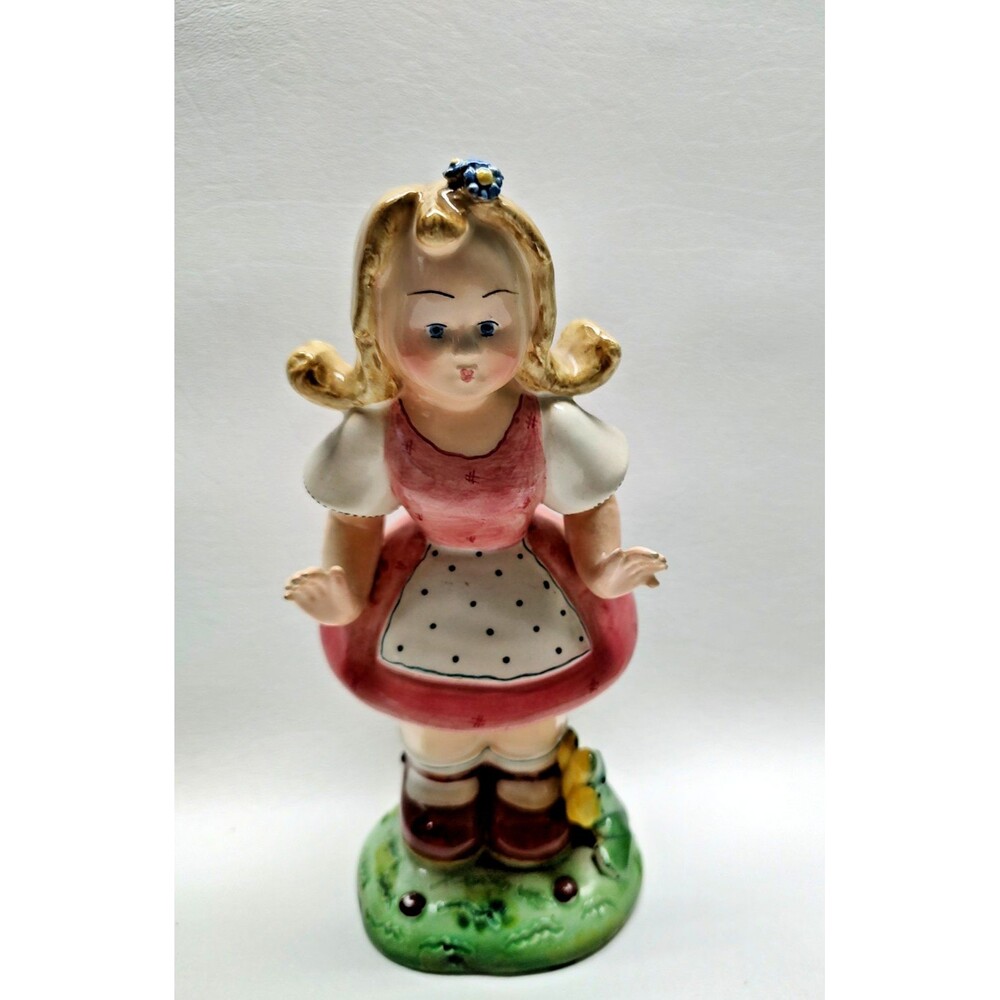 Vintage Blonde Blue Eyes Girl Figurine Italy Frog by Side Italian 6-1/2" Tall